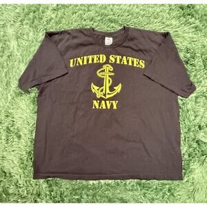 Bayside United States Navy Anchor Graphic T-Shirt Men's 2XL Black Yellow Vintage